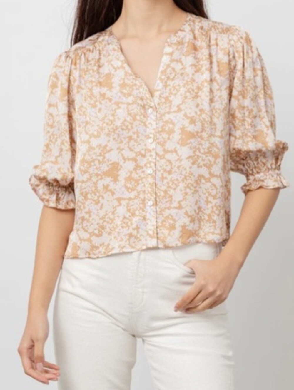 Raila Ellie Amber Meadow Short Sleeve Button Front Blouse